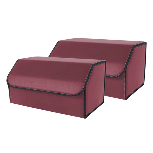 Leather Car Boot Trunk Cargo Organizer 2X Collapsible Foldable Storage Box Red Large