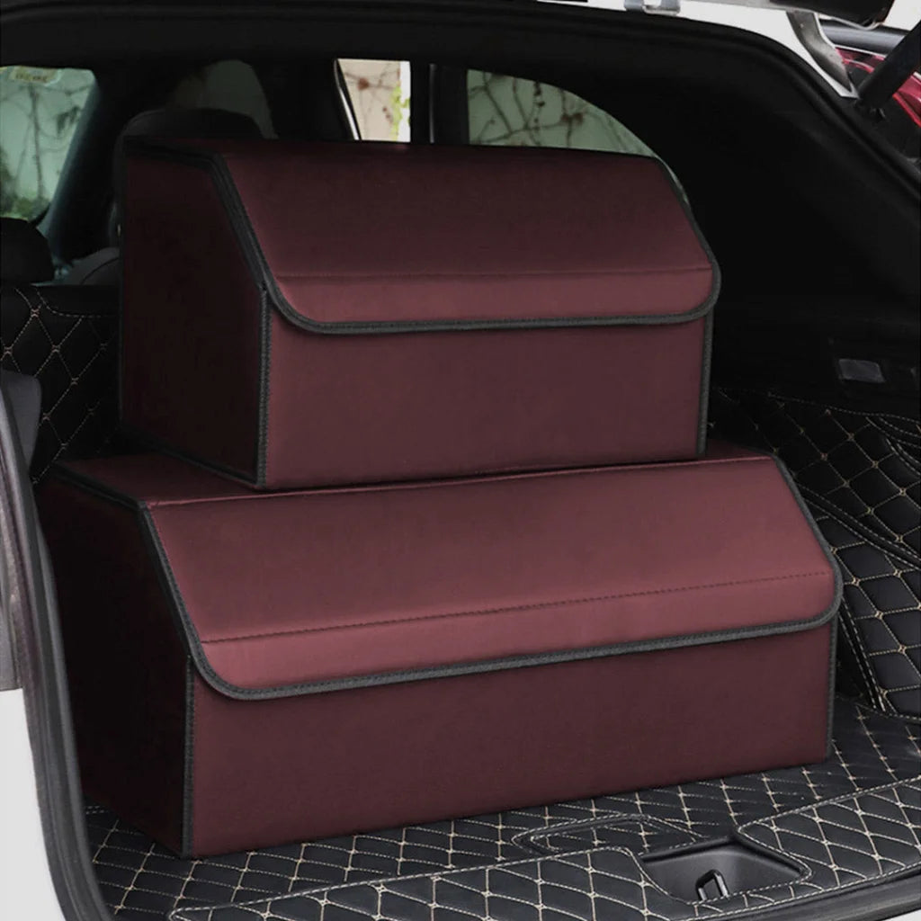 Leather Car Boot Trunk Cargo Organizer 2X Collapsible Foldable Storage Box Red Medium