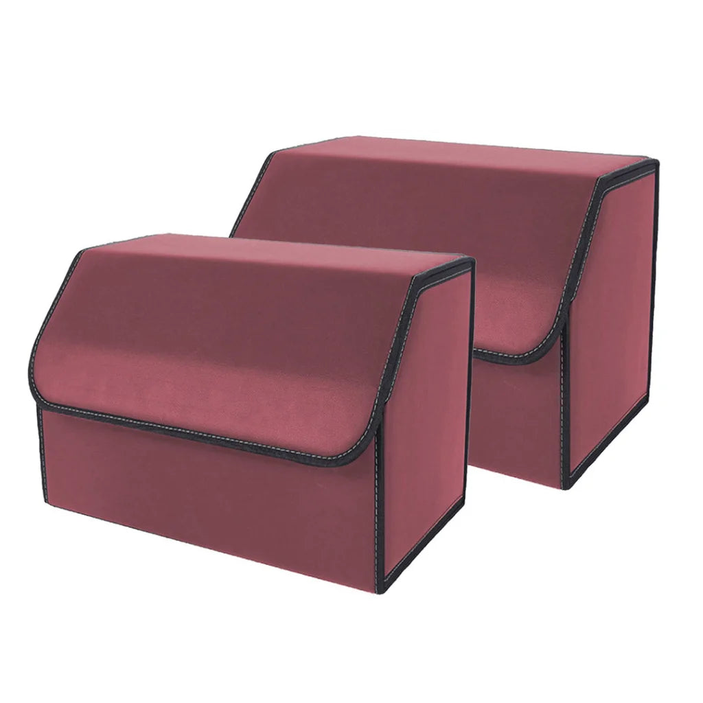 Leather Car Boot Trunk Cargo Organizer 2X Collapsible Foldable Storage Box Red Medium