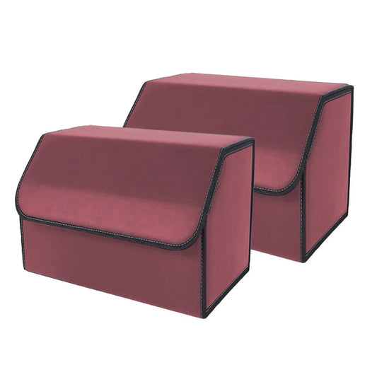 Leather Car Boot Trunk Cargo Organizer 2X Collapsible Foldable Storage Box Red Medium