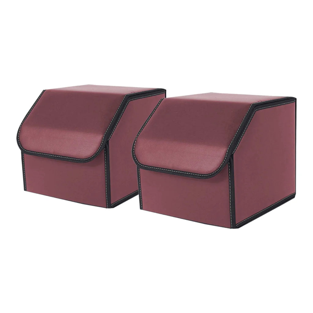 Leather Car Boot Trunk Cargo Organizer 2X Collapsible Foldable Storage Box Red Small