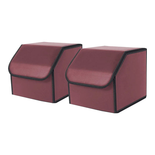 Leather Car Boot Trunk Cargo Organizer 2X Collapsible Foldable Storage Box Red Small
