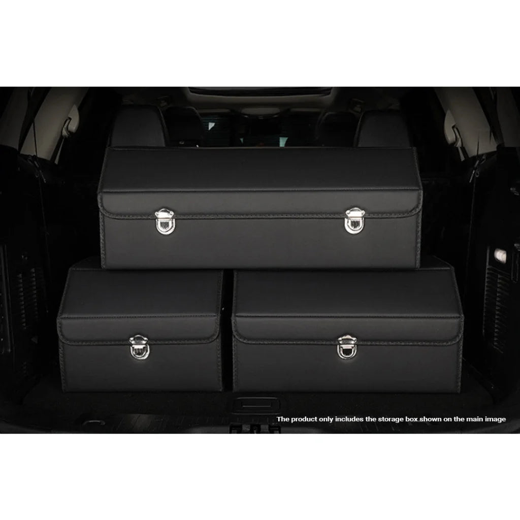 Leather Car Boot Trunk Cargo Organizer 2X Collapsible Foldable Storage Box with Lock Black Small