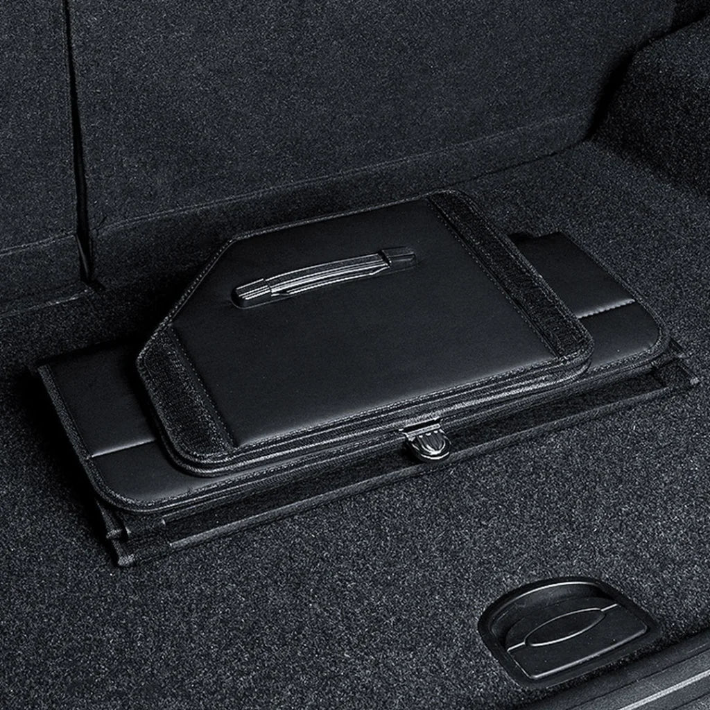 Leather Car Boot Trunk Cargo Organizer 2X Collapsible Foldable Storage Box with Lock Black Small
