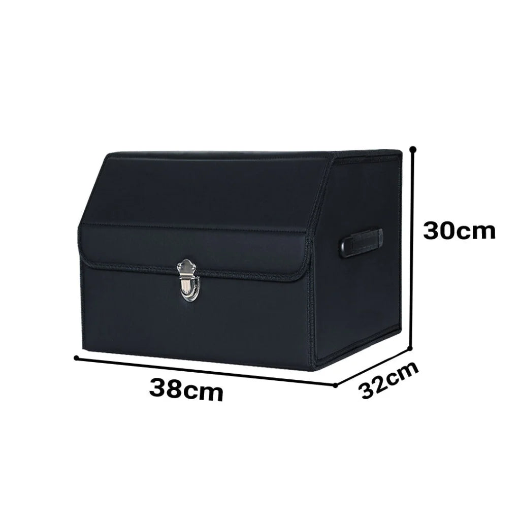 Leather Car Boot Trunk Cargo Organizer 2X Collapsible Foldable Storage Box with Lock Black Small