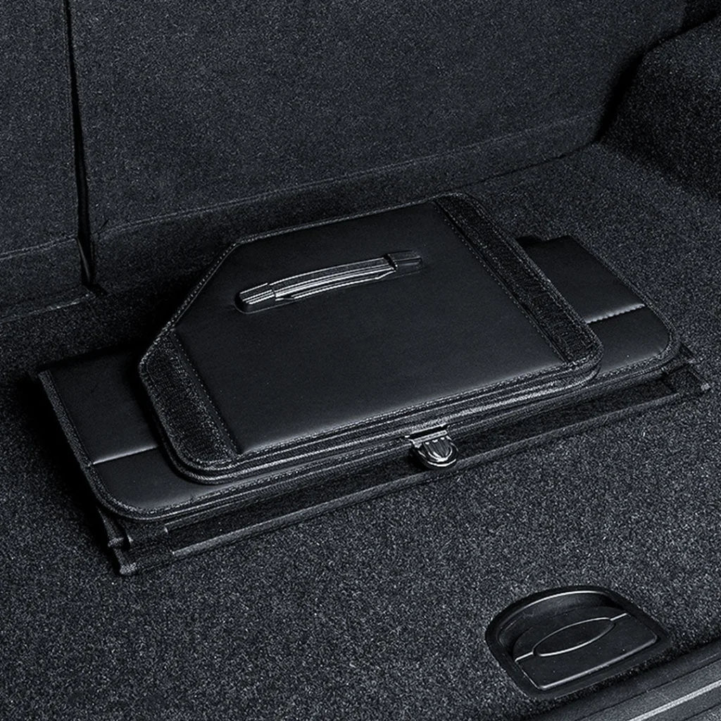 Leather Car Boot Trunk Cargo Organizer 2X Collapsible Foldable Storage Box with Lock Black Medium
