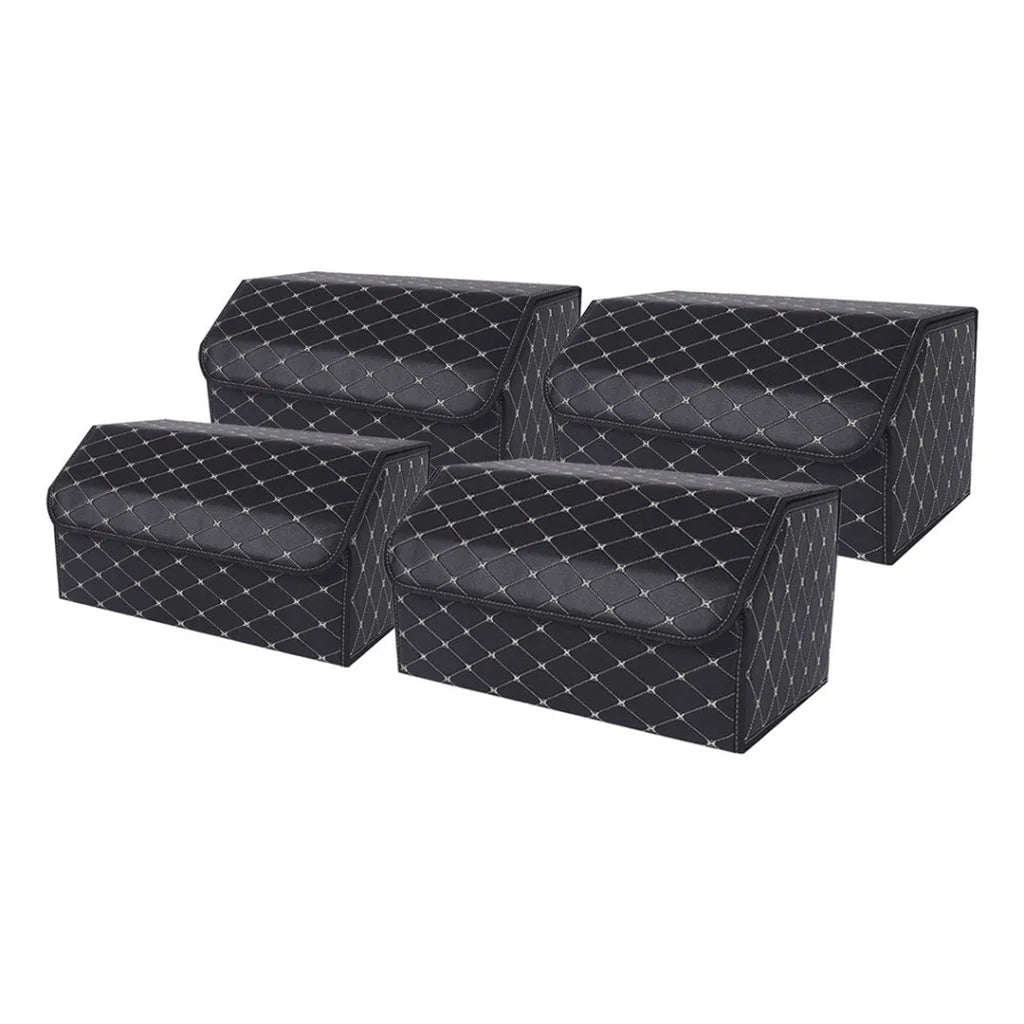 Leather Car Boot Trunk Cargo Organizer 4X Collapsible Foldable Storage Box Black/Gold Stitch Large