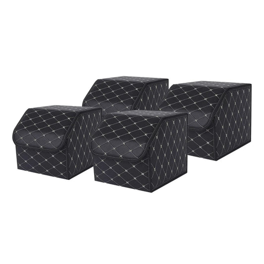Leather Car Boot Trunk Cargo Organizer 4X Collapsible Foldable Storage Box Black/Gold Stitch Small