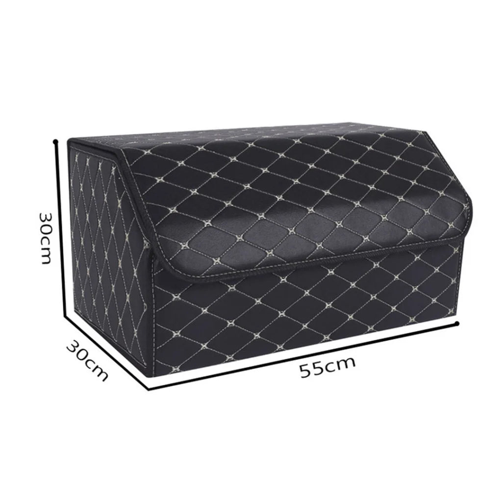 Leather Car Boot Trunk Cargo Organizer 4X Collapsible Foldable Storage Box Black/Gold Stitch Large