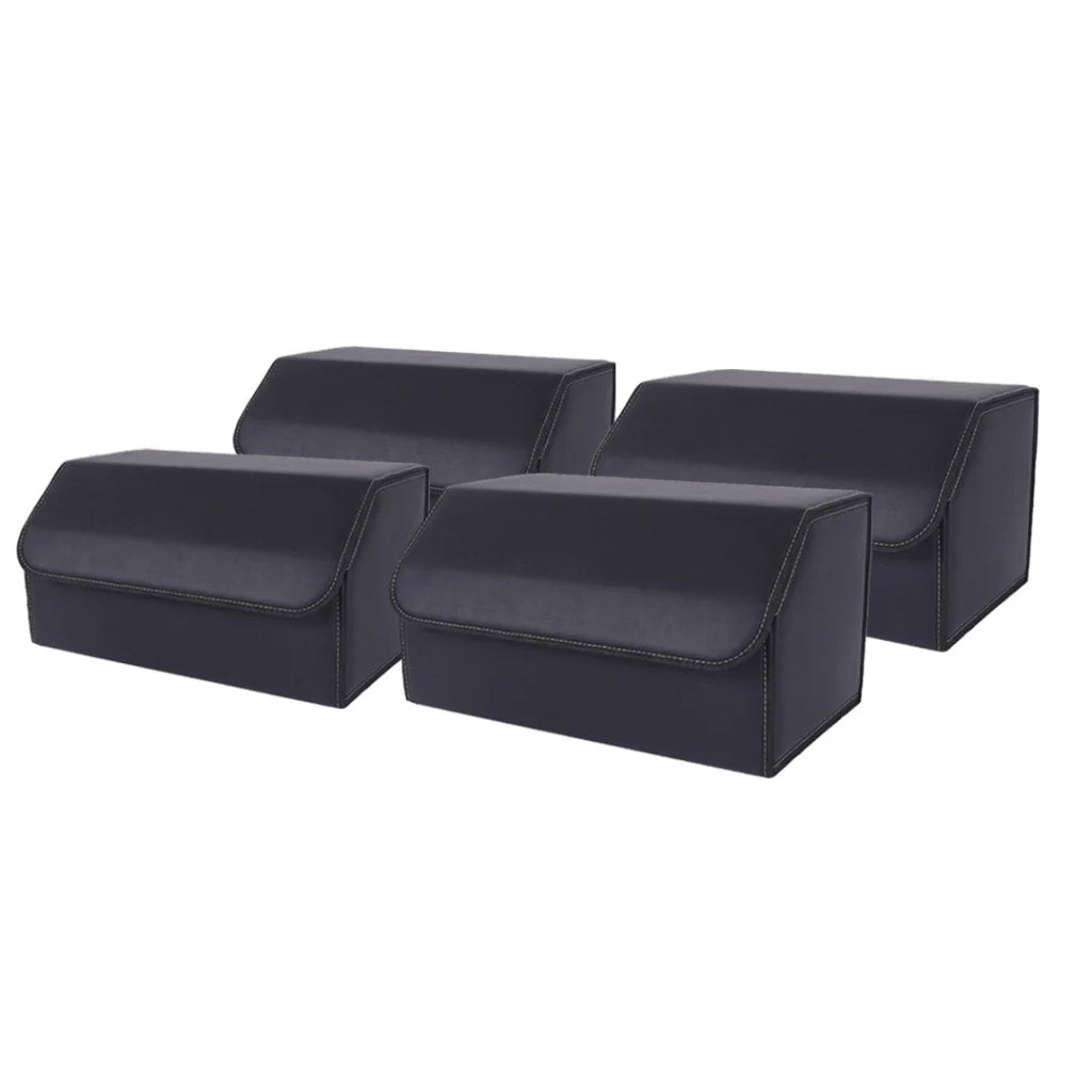 Leather Car Boot Trunk Cargo Organizer 4X Collapsible Foldable Storage Box Black Large