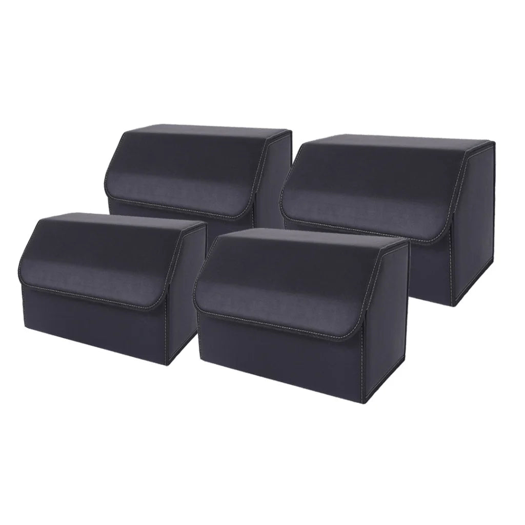 Leather Car Boot Trunk Cargo Organizer 4X Collapsible Foldable Storage Box Black Medium