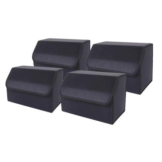 Leather Car Boot Trunk Cargo Organizer 4X Collapsible Foldable Storage Box Black Medium