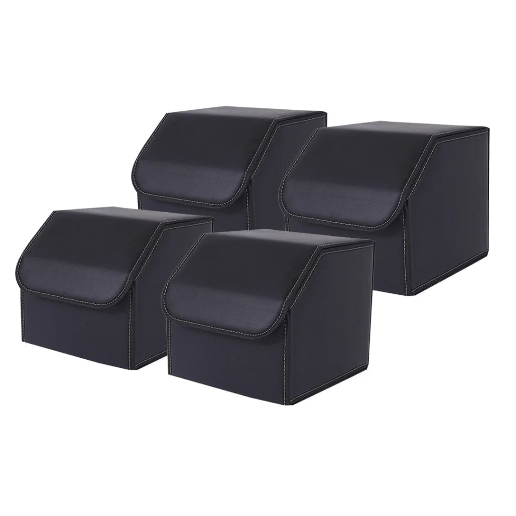 Leather Car Boot Trunk Cargo Organizer 4X Collapsible Foldable Storage Box Black Small