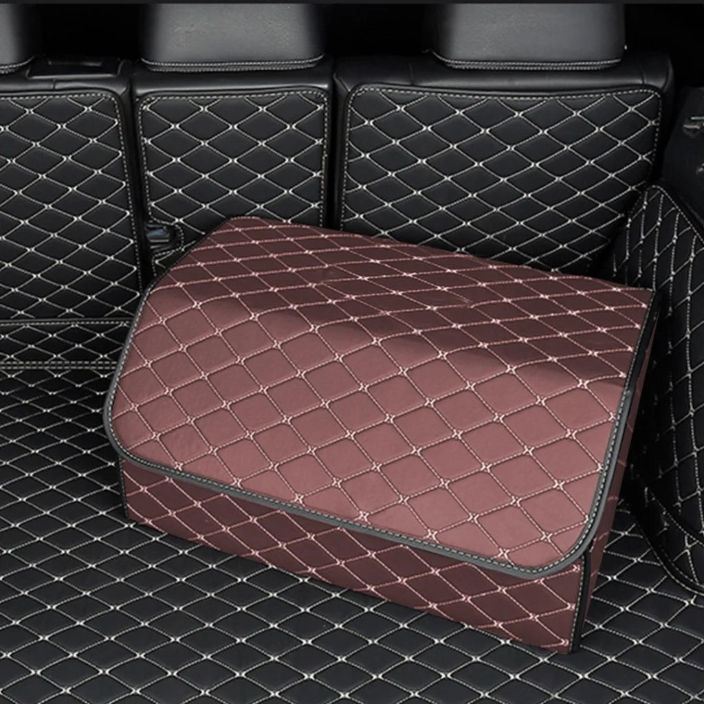 Leather Car Boot Trunk Cargo Organizer 4X Collapsible Foldable Storage Box Coffee/Gold Stitch Medium