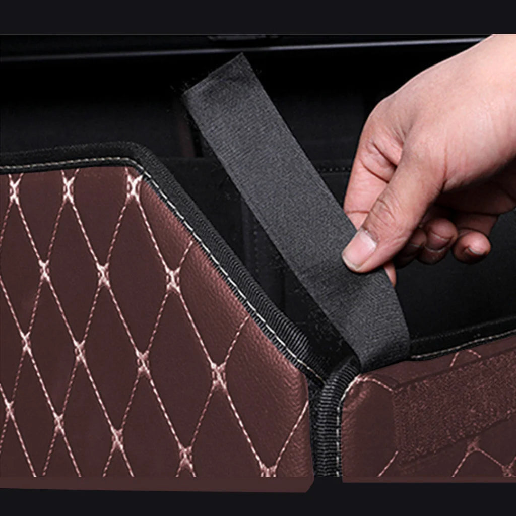 Leather Car Boot Trunk Cargo Organizer 4X Collapsible Foldable Storage Box Coffee/Gold Stitch Medium