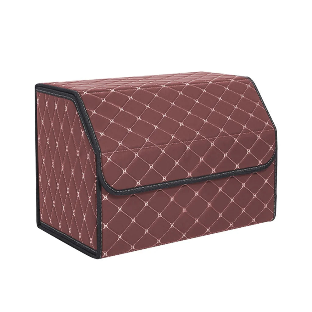 Leather Car Boot Trunk Cargo Organizer 4X Collapsible Foldable Storage Box Coffee/Gold Stitch Medium