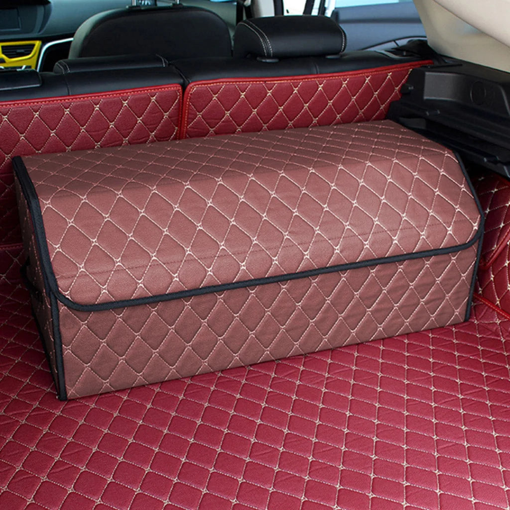 Leather Car Boot Trunk Cargo Organizer 4X Collapsible Foldable Storage Box Coffee/Gold Stitch Large