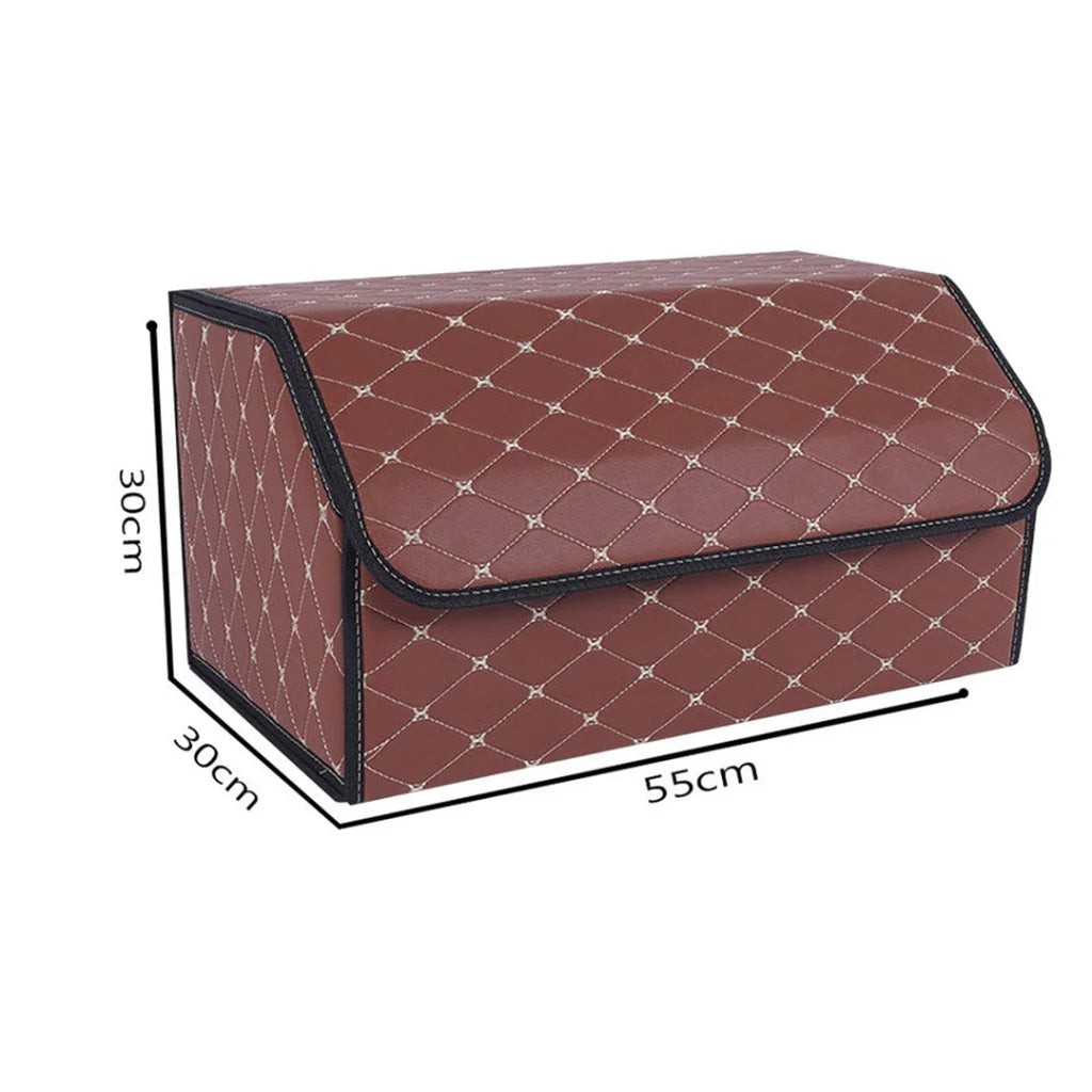 Leather Car Boot Trunk Cargo Organizer 4X Collapsible Foldable Storage Box Coffee/Gold Stitch Large