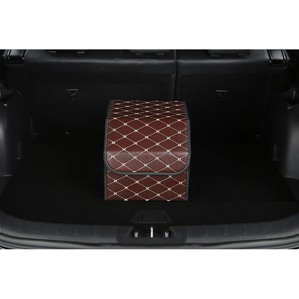 Leather Car Boot Trunk Cargo Organizer 4X Collapsible Foldable Storage Box Coffee/Gold Stitch Small
