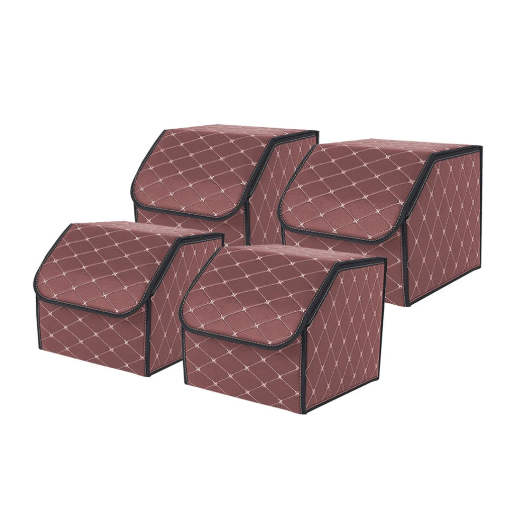 Leather Car Boot Trunk Cargo Organizer 4X Collapsible Foldable Storage Box Coffee/Gold Stitch Small