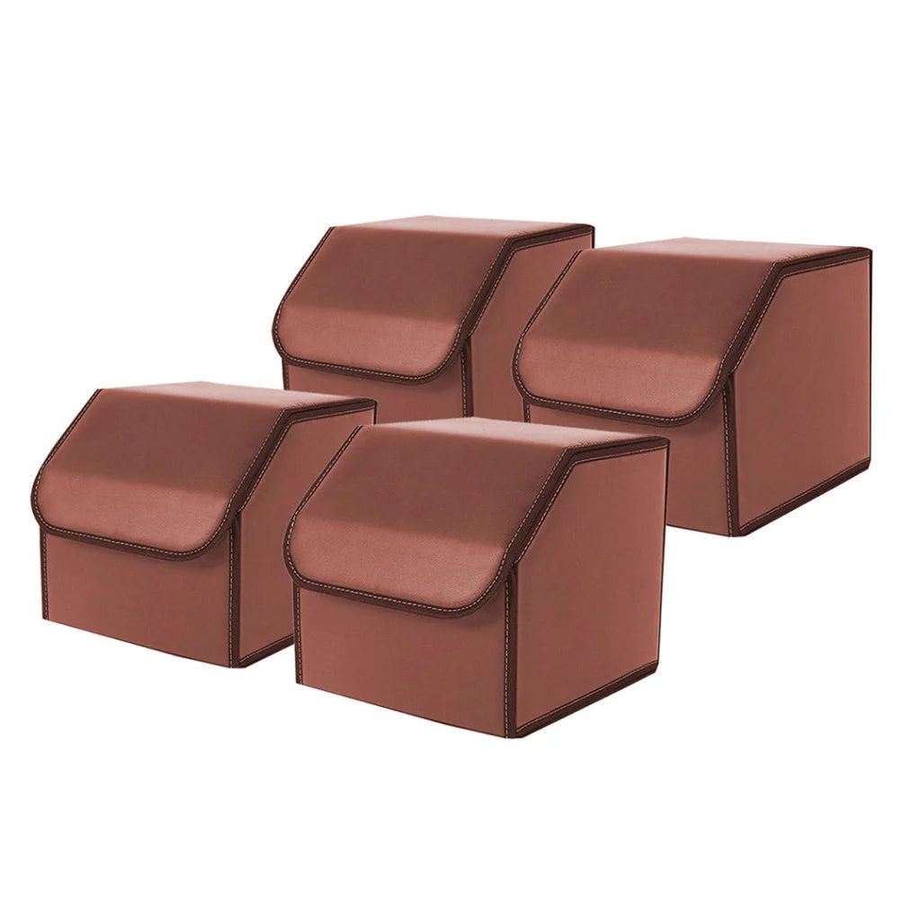 Leather Car Boot Trunk Cargo Organizer 4X Collapsible Foldable Storage Box Coffee Small