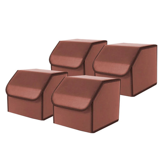 Leather Car Boot Trunk Cargo Organizer 4X Collapsible Foldable Storage Box Coffee Small