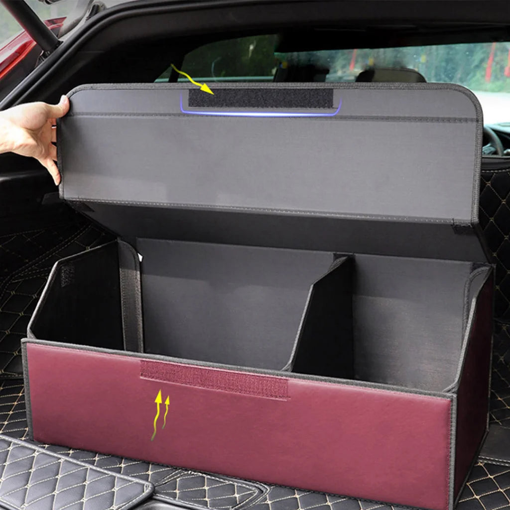 Leather Car Boot Trunk Cargo Organizer 4X Collapsible Foldable Storage Box Red Large