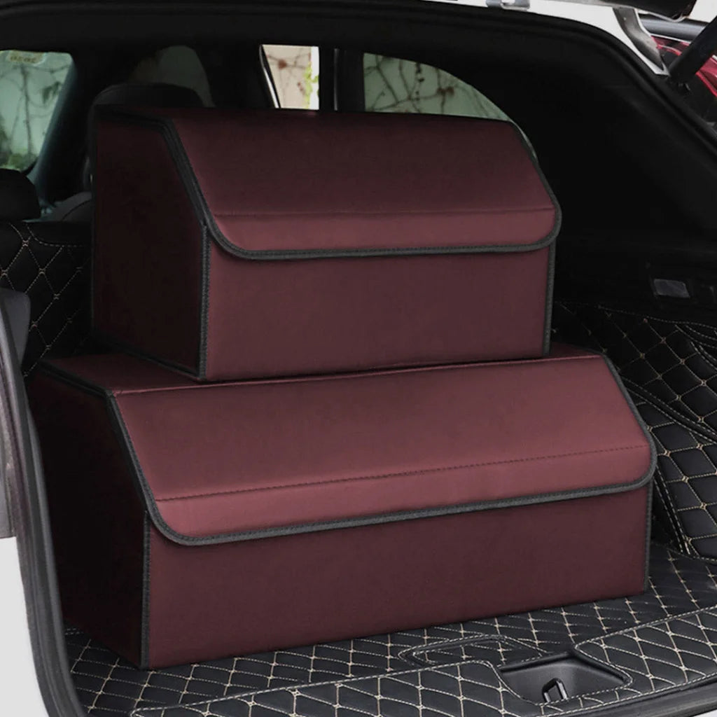 Leather Car Boot Trunk Cargo Organizer 4X Collapsible Foldable Storage Box Red Large