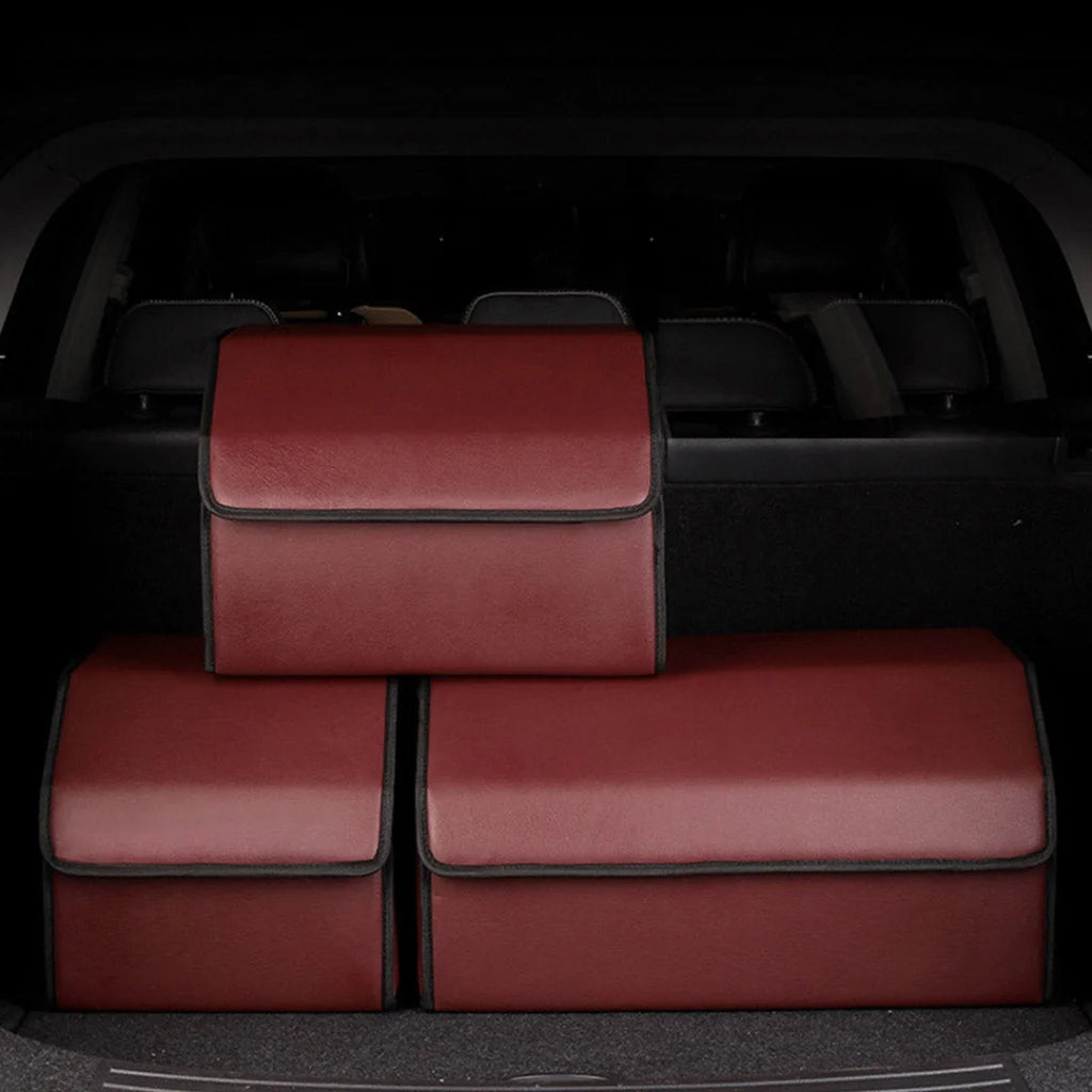 Leather Car Boot Trunk Cargo Organizer 4X Collapsible Foldable Storage Box Red Large