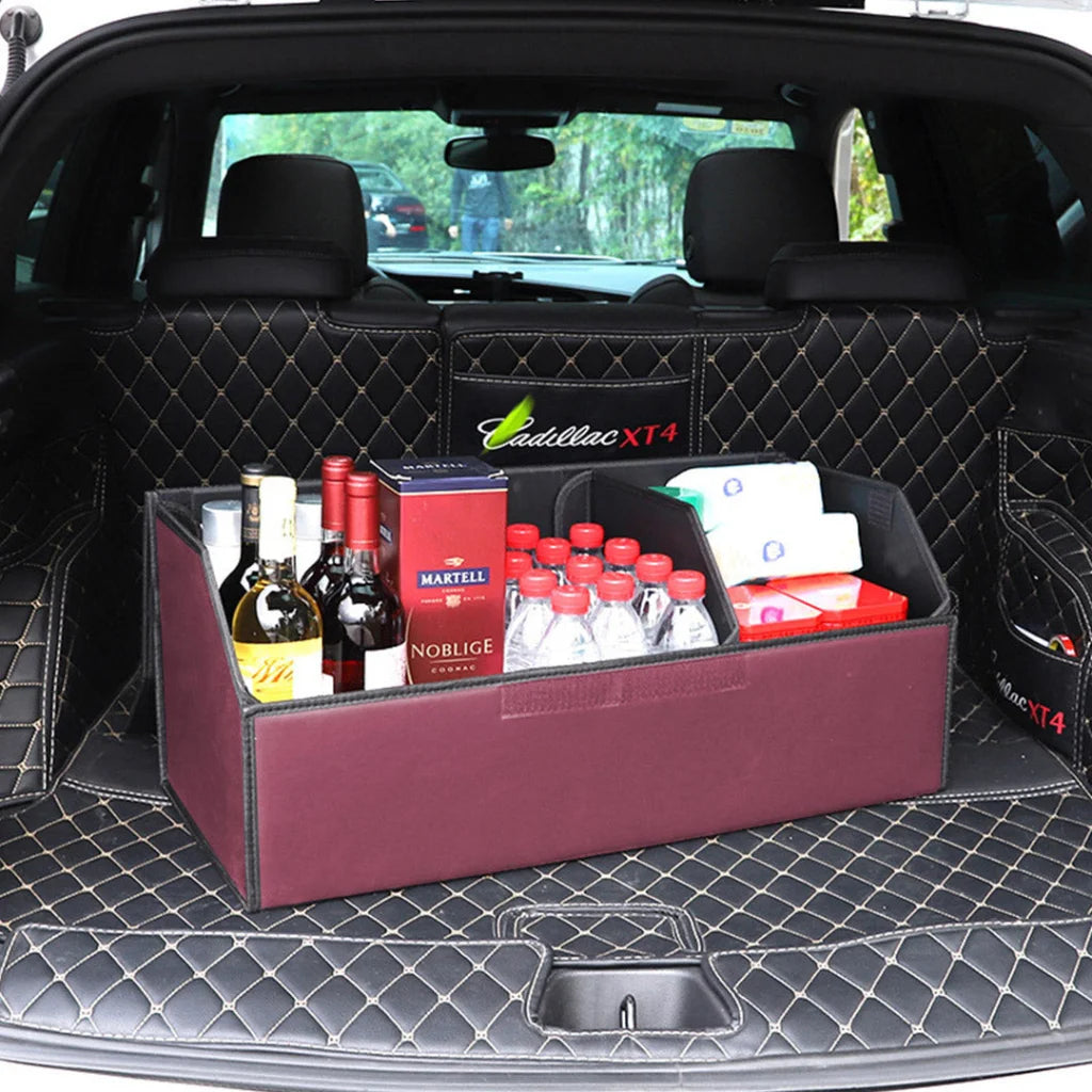 Leather Car Boot Trunk Cargo Organizer 4X Collapsible Foldable Storage Box Red Large