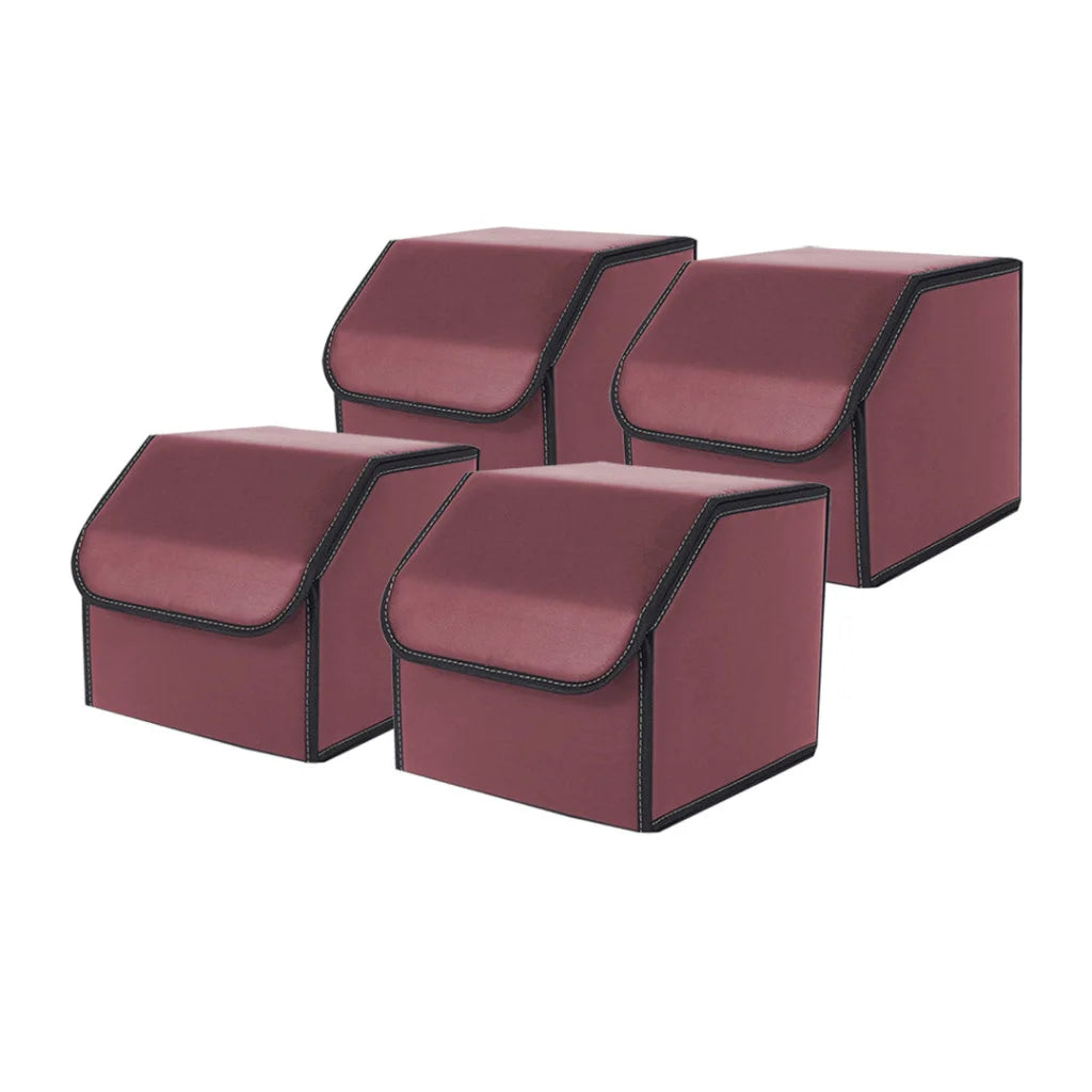 Leather Car Boot Trunk Cargo Organizer 4X Collapsible Foldable Storage Box Red Small