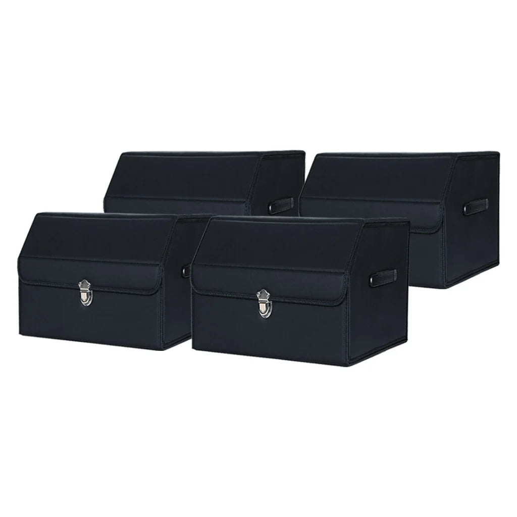Leather Car Boot Trunk Cargo Organizer 4X Collapsible Foldable Storage Box with Lock Black Small