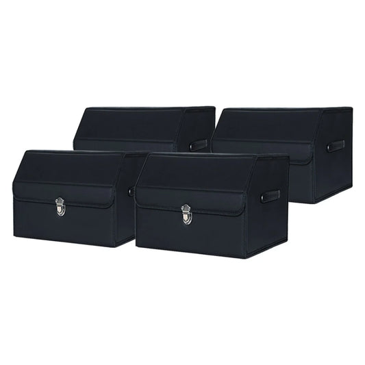 Leather Car Boot Trunk Cargo Organizer 4X Collapsible Foldable Storage Box with Lock Black Small