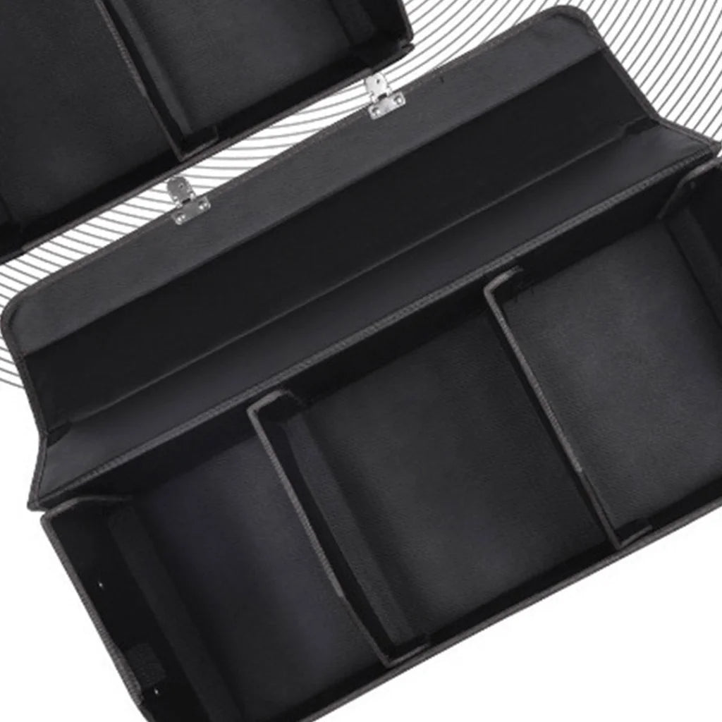 Leather Car Boot Trunk Cargo Organizer Collapsible Foldable Storage Box Black/White Stitch with Lock Large