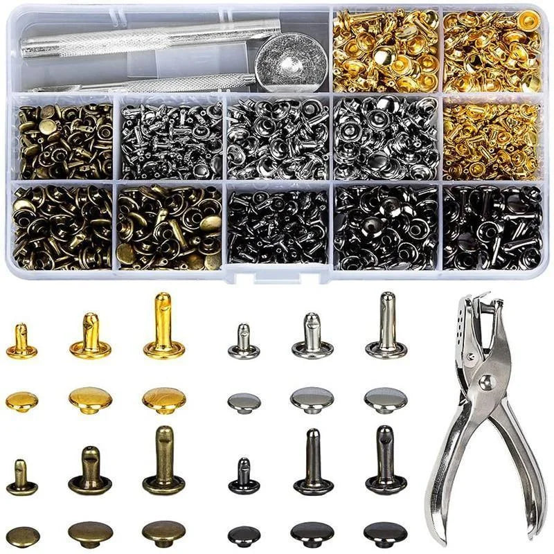 Leather Rivets Tool Metal Stud Set Double Cap Fixing Belt