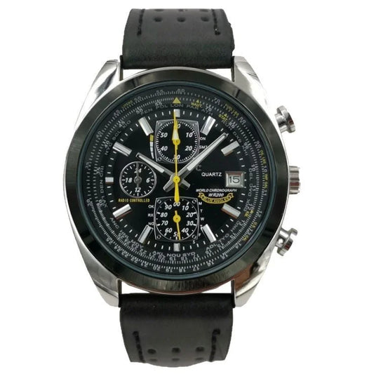 Leather Strap Black Dial Elegant Men s Quartz