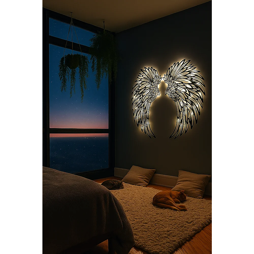 LED Angel Wing Metal Wall Art Wrought Iron Wings Sculpture