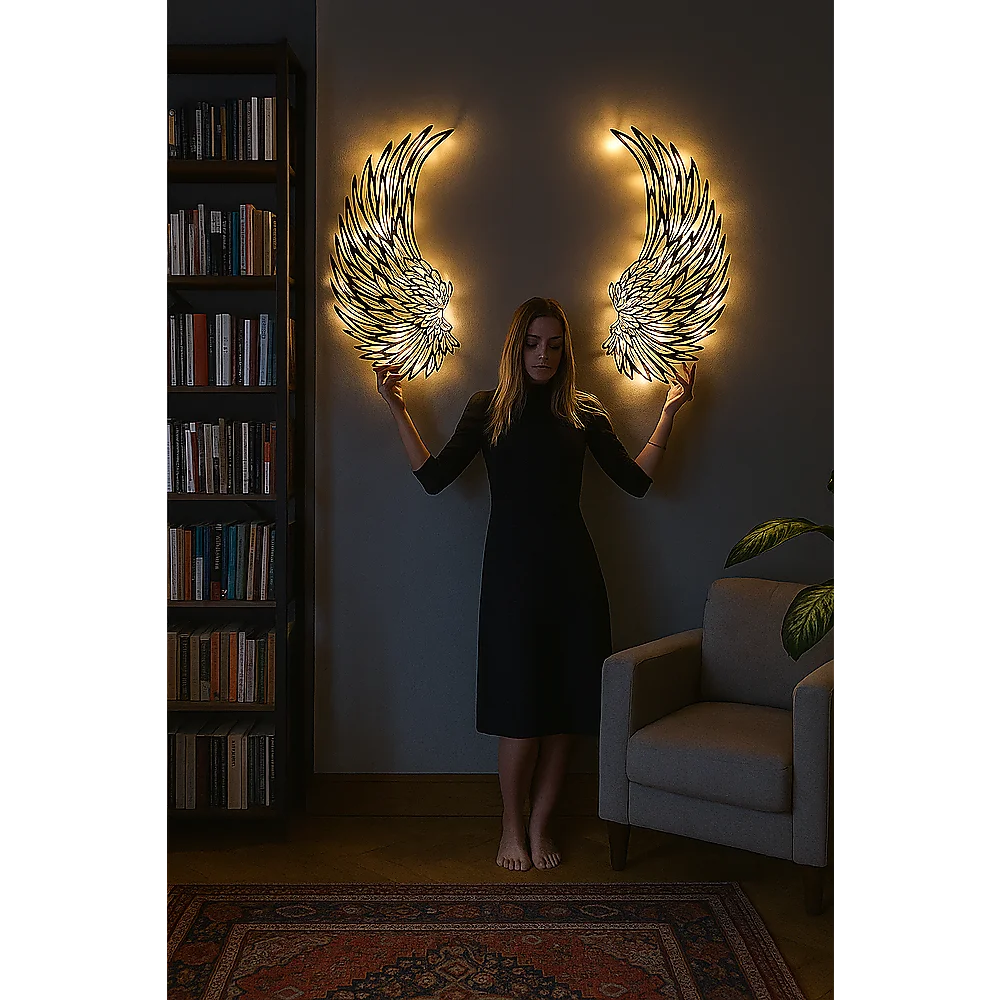 LED Angel Wing Metal Wall Art Wrought Iron Wings Sculpture