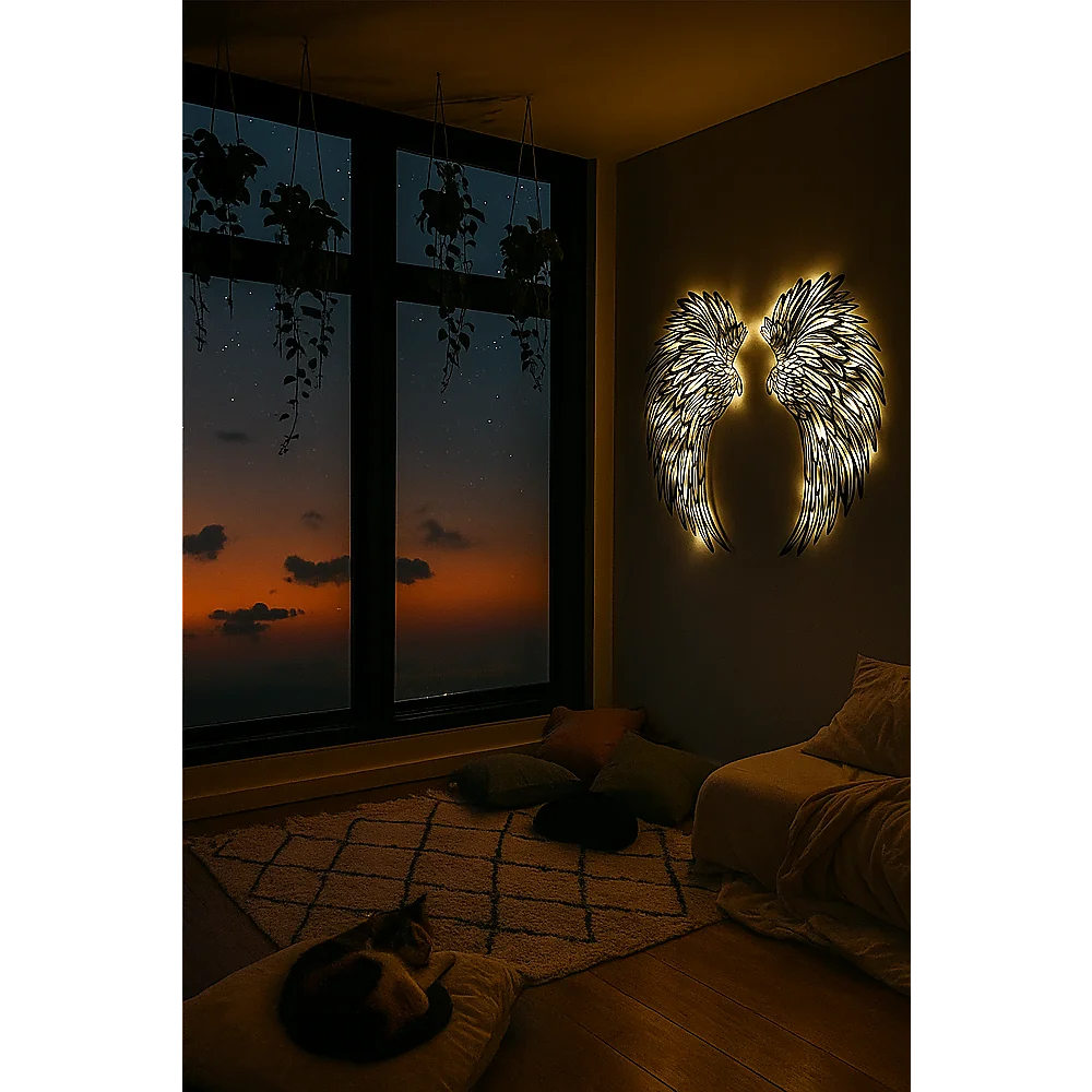 LED Angel Wing Metal Wall Art Wrought Iron Wings Sculpture
