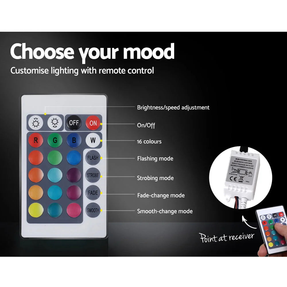 LED Bed Frame Queen Size Fabric Gas Lift Storage - Grey