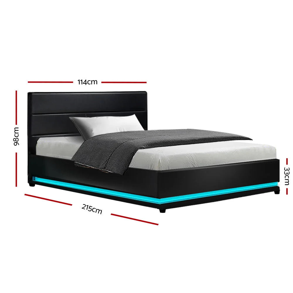 LED Bed Frame RGB King Single Size Gas Lift Base Storage