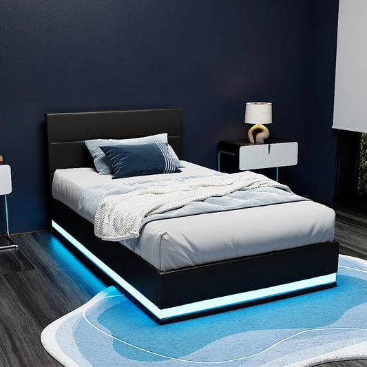 LED Bed Frame RGB King Single Size Gas Lift Base Storage