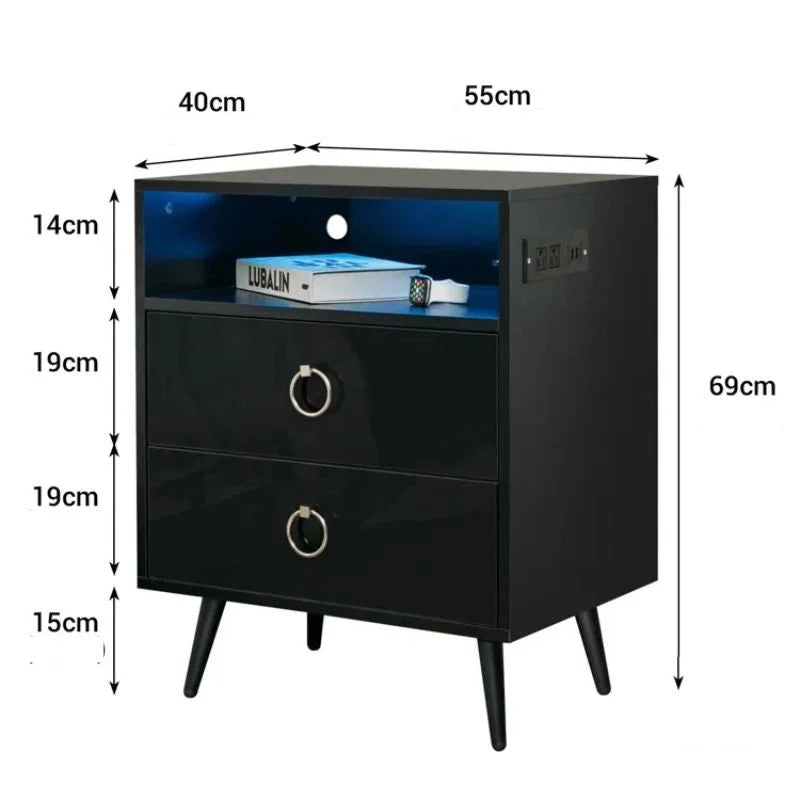LED Bedside Table Amelia Modern with USB and Power Socket