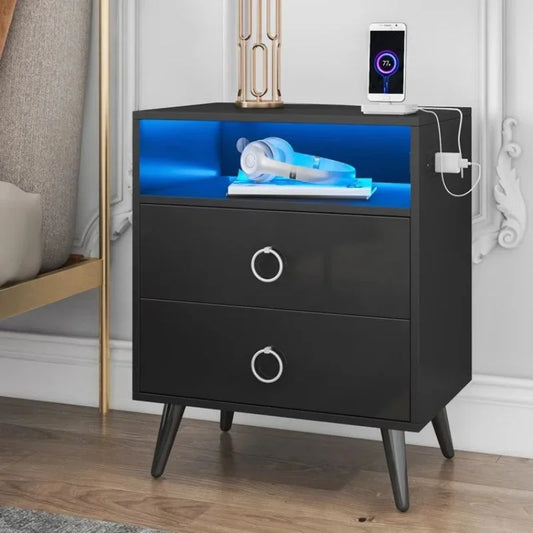 LED Bedside Table Amelia Modern with USB and Power Socket