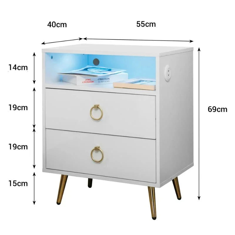 LED Bedside Table Amelia Modern with USB and Power Socket