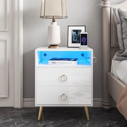 LED Bedside Table Amelia Modern with USB and Power Socket