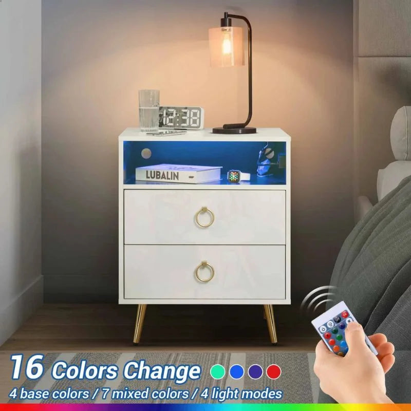 LED Bedside Table Amelia Modern with USB and Power Socket