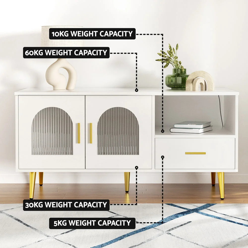 LED Coffee Table with Storage Shelf & Drawer - White