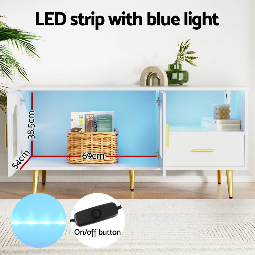 LED Coffee Table with Storage Shelf & Drawer - White