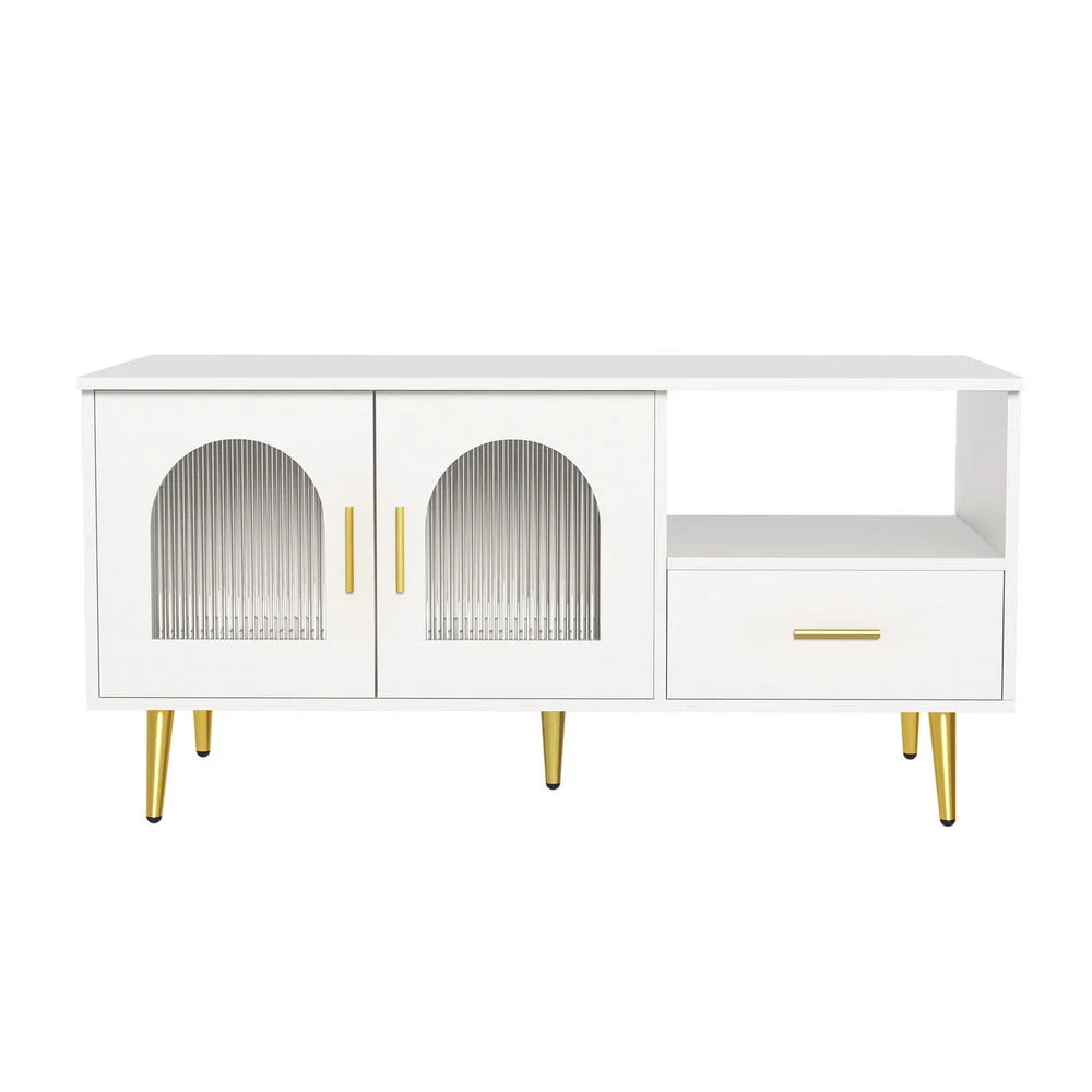 LED Coffee Table with Storage Shelf & Drawer - White